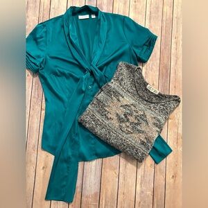 Beautiful Silky green blouse & cozy sweater bundle